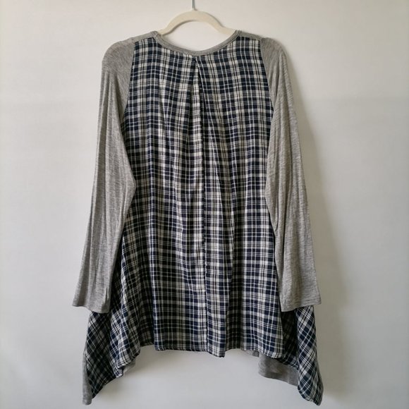 Easel Womens Gray Blue Plaid Back Long Sleeve Pocket Tunic T-Shirt Size L - Picture 4 of 6